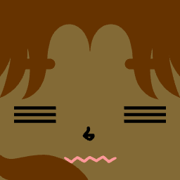 Sleepy brown square face avatar with closed eyes and striped mouth