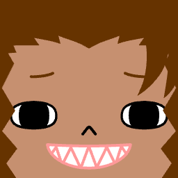 Tan square face avatar with brown hair and a wide toothy grin