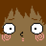 Surprised brown pixel face with wide eyes and pink cheek spirals
