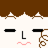 White pixel face with red hair edge, narrow eyes, and monocle detail