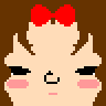 Upside-down pale pixel face with red hair and soft pink cheeks