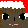 Dark pixel face with straight hair, large eyes, and a wavy mouth